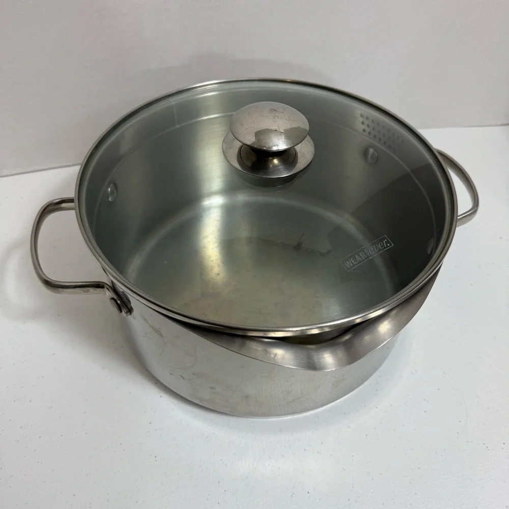 WearEver 5.5 Quart Stainless Steel Stock‎ Pot with Glass Lid Double Pour Spouts